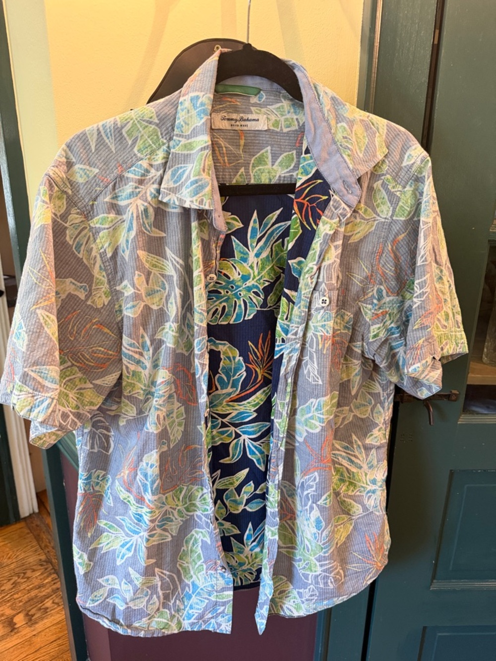 Tommy Bahama Blue Tropical Print Short-Sleeve Button-Down Shirt Reversible